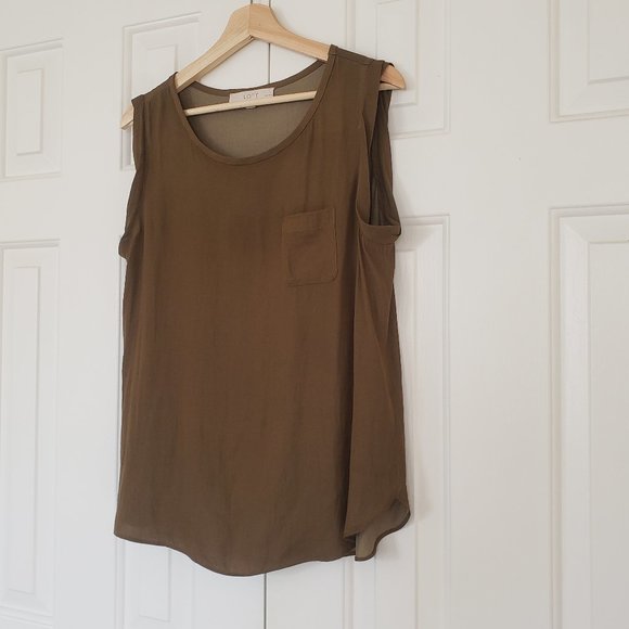 Loft Olive Green Silky Sleeveless Top - Size MP - Picture 2 of 9